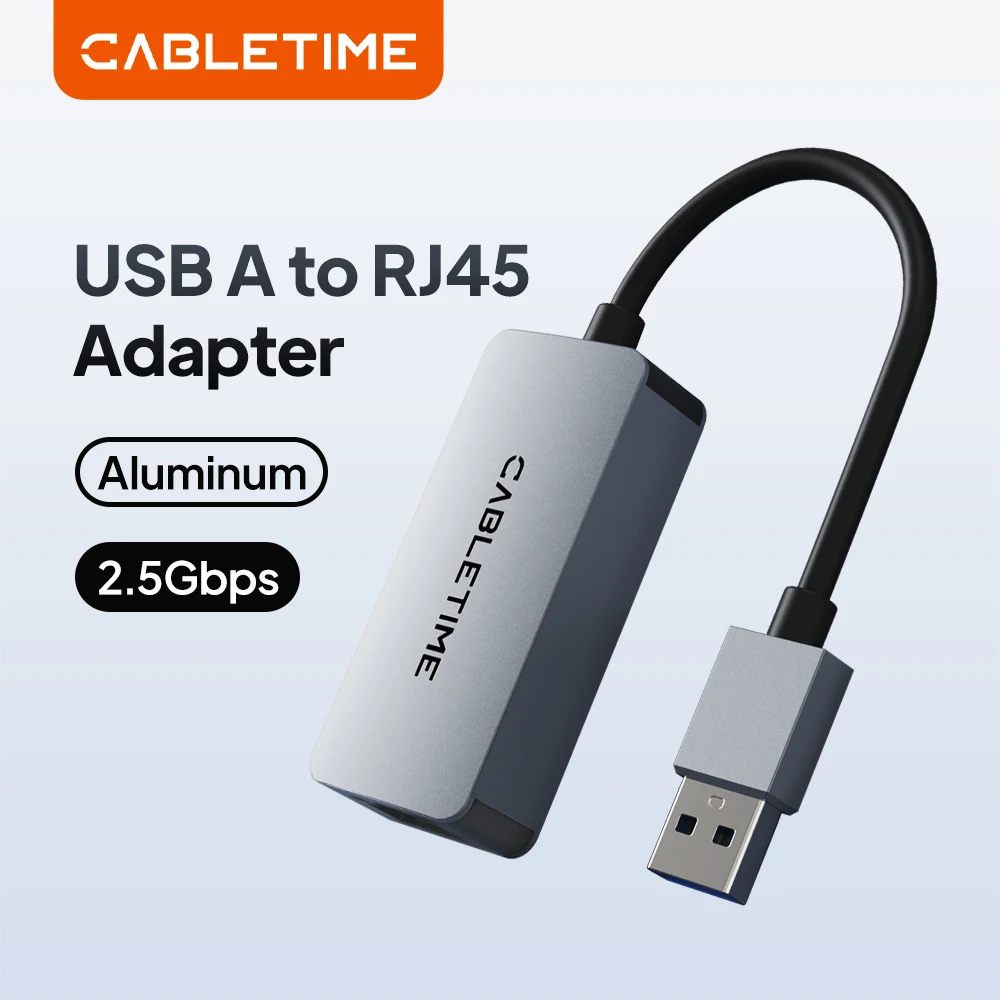 CABLETIME USB A Ethernet Adapter 2.5G 2500Mbps USB3.1 RJ45 LAN Network Card for Laptop PC MacBook Mac USB A Internet Adapter