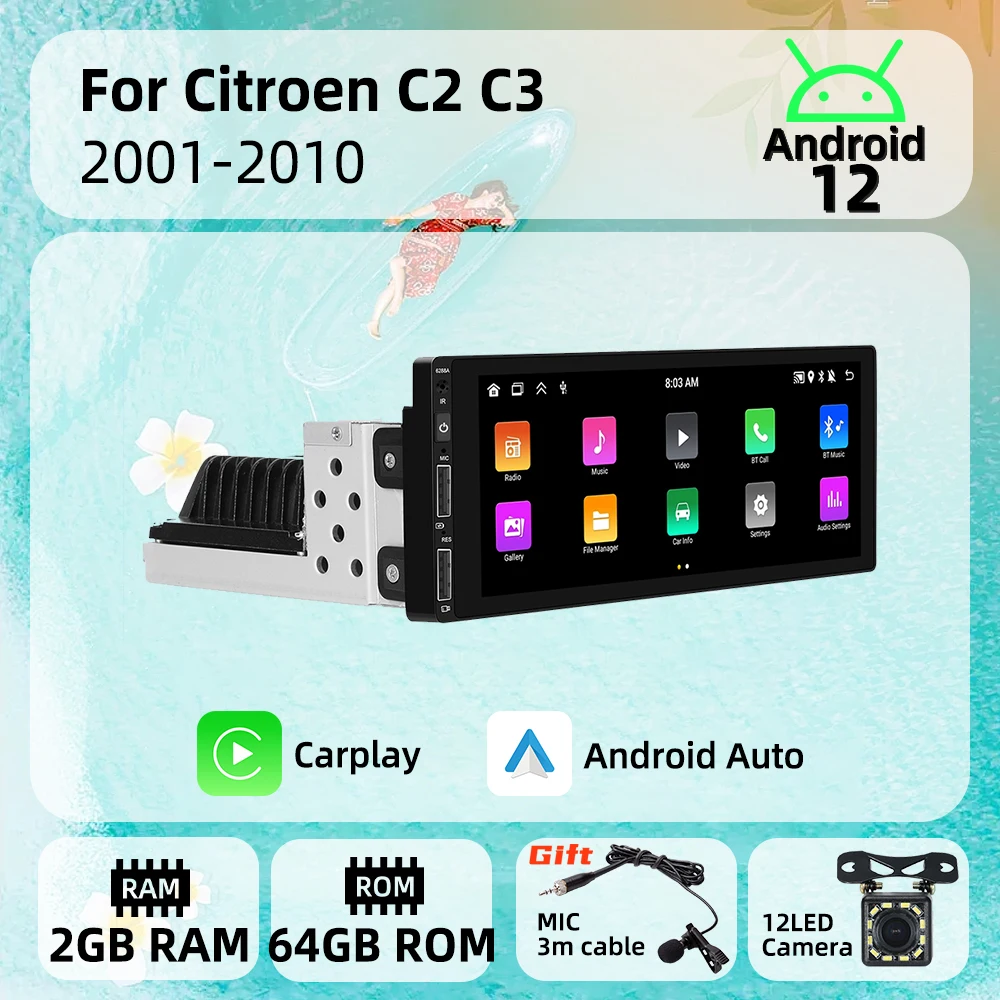 

1 Din Android радио для Citroen C2 C3 2001-2010 Carplay Авторадио Android авто стерео автомобильный мультимедийный блок BT GPS навигация