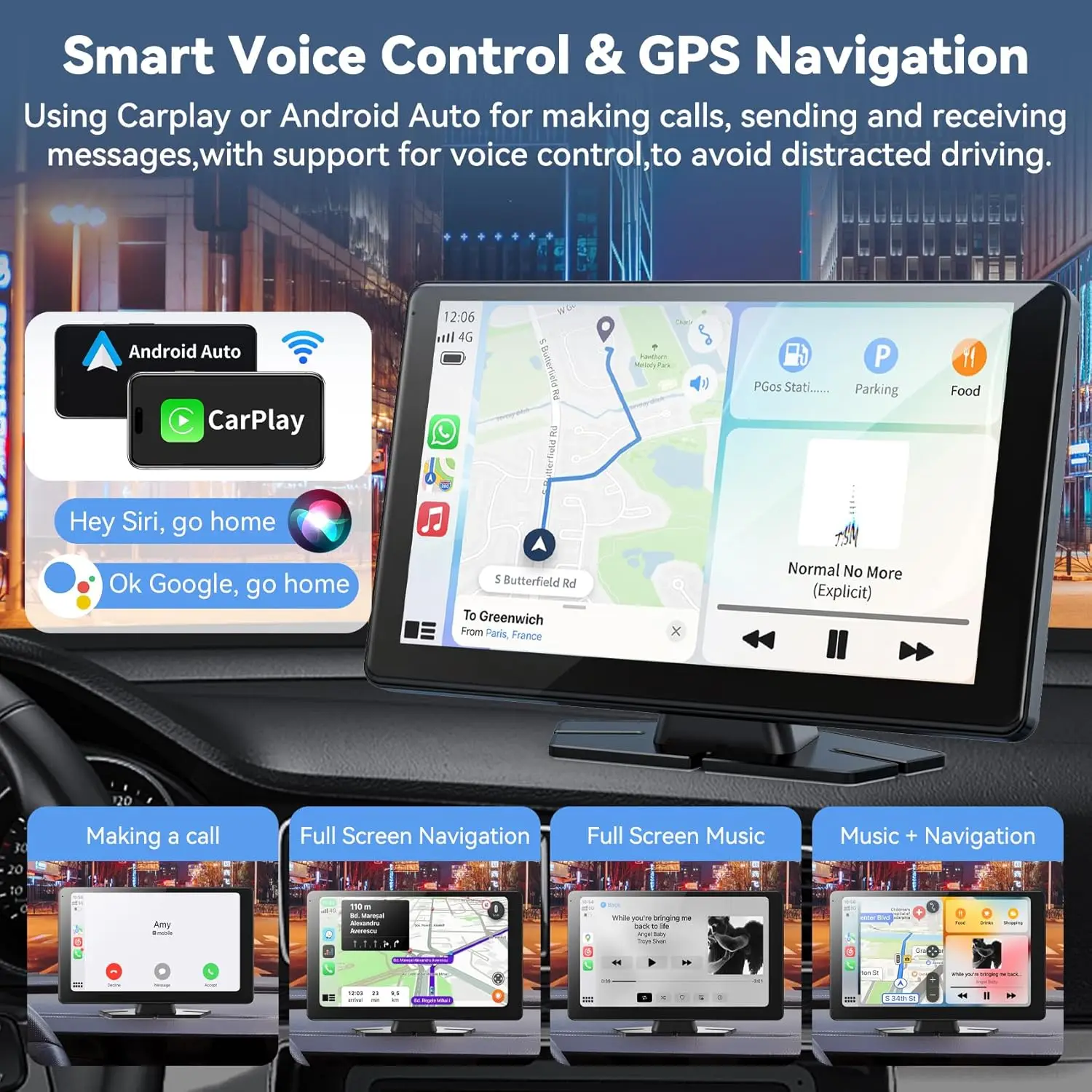 شاشة CarPlay وAndroid Auto مقاس 9 بوصات مع كاميرا احتياطية بدقة 1080 بكسل، وGPS، والتحكم الصوتي، وAUX، SuperLink #3