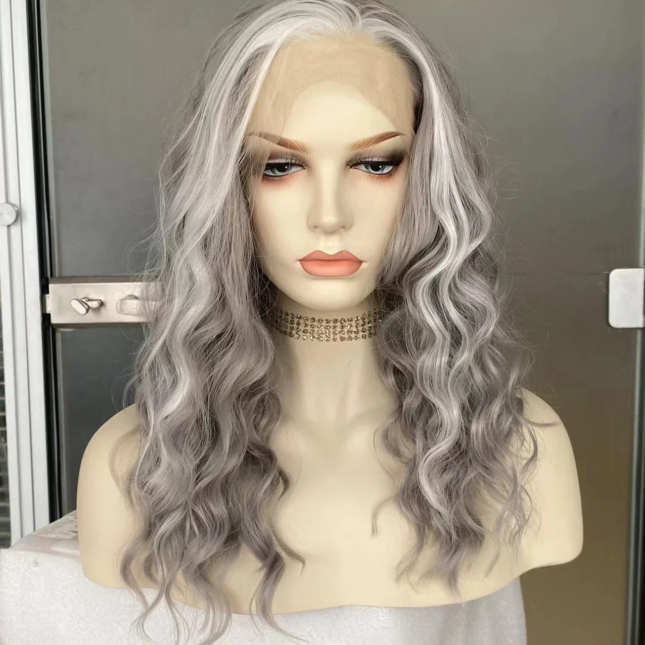 AIMEYA Synthetic Lace Front Wigs Silver Short Wave Wig for Women Brown Pink Blue Color Synthetic Lace Wig Cosplay Short Lace Wig