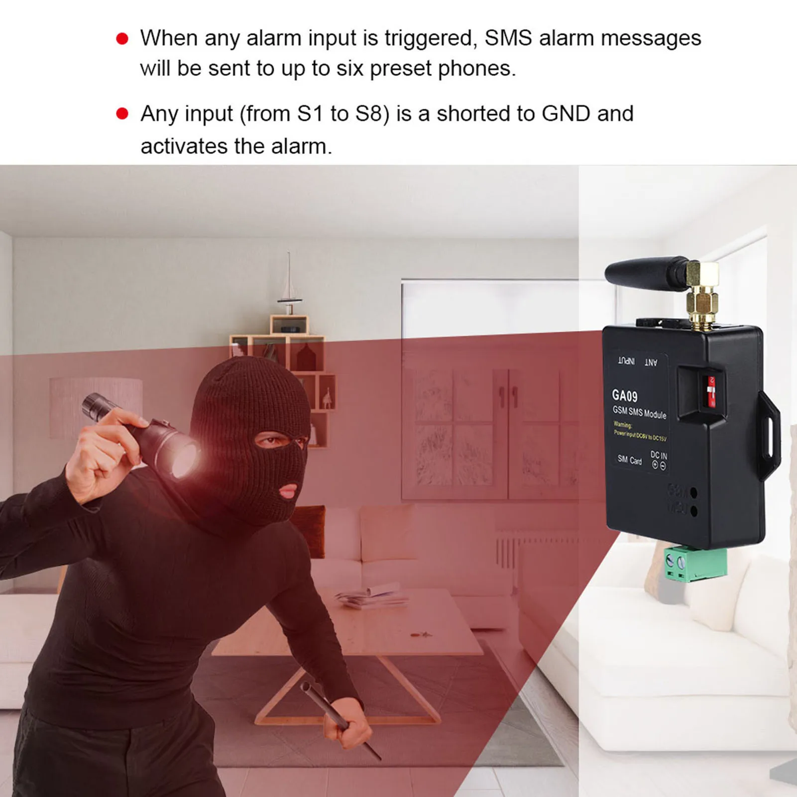 Mini 8 CH Home Security GSM Alarm System with Intelligent Design and Wireless SMS Alarm Call