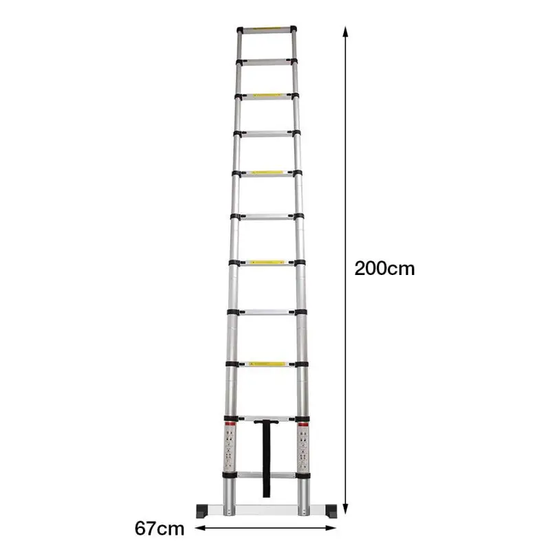 Escalera de aluminio telescópica portátil de 2M, escalera de aleación de aluminio plegable, herramienta multiusos para el hogar