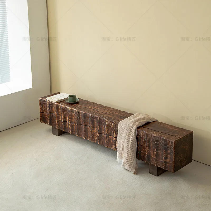 Medieval retro log bench clothing store shoe change bench solid wood TV cabinet hotel homestay solid woodbench