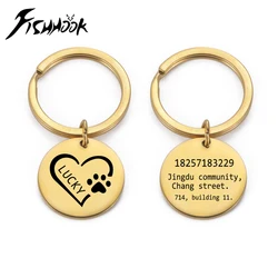 Cat Dog ID Tag Personalized Keychain Custom Name KeyRing Phone Number Address Pet Stainless Steel Metal Jewelry Animal Anti-lost