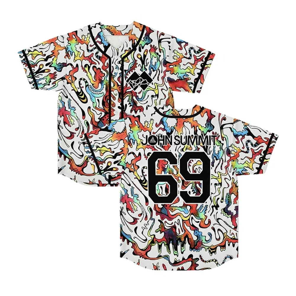 John Summit Merch 69 Logo Graffiti Baseball Jersey Tops V-Neck Short Sleeve Shirts Women Men Fashion Streetwear