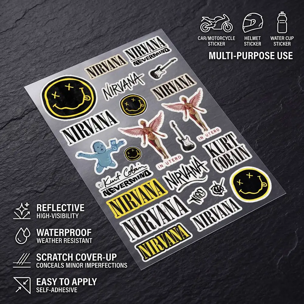 N-Nirvana-a Multi Scene Waterproof Reflective Scratch Cover Stickers Fit Auto Motorcycle Helmet Refrigerator