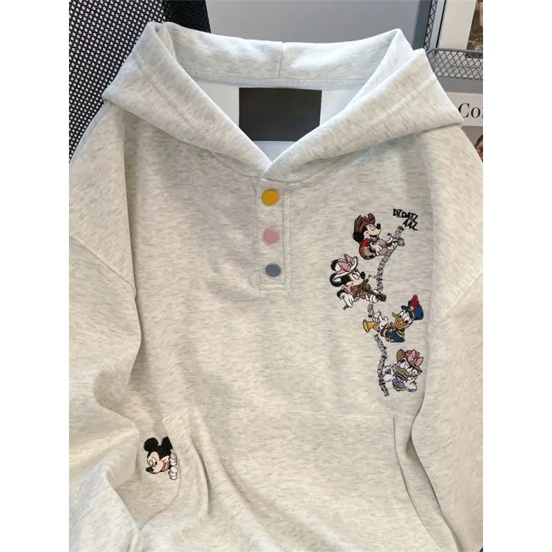 Sweat-shirt Disney Anime Mickey Minnie motif brodé dessin animé mignon Kawayi loisirs, haut de costume de couple polyvalent et à la mode