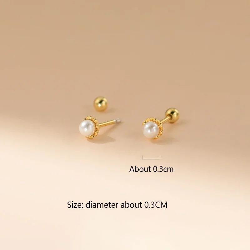 KAMIRA 925 Sterling Silver Tiny Pearl Stud Earrings for Women Screw Back Bezel Mini Pearl Ear Bone Piercing Jewelry Gift Girls
