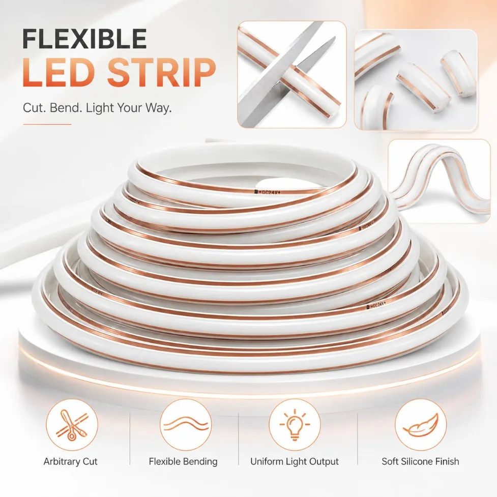 DC24V COB LED Strip 192LEDs/M Free Cut Flexible Tape Lamp 0.5‑10M Warm/Neutral/White Light With 2Pin Wire DC Plug for Home Decor