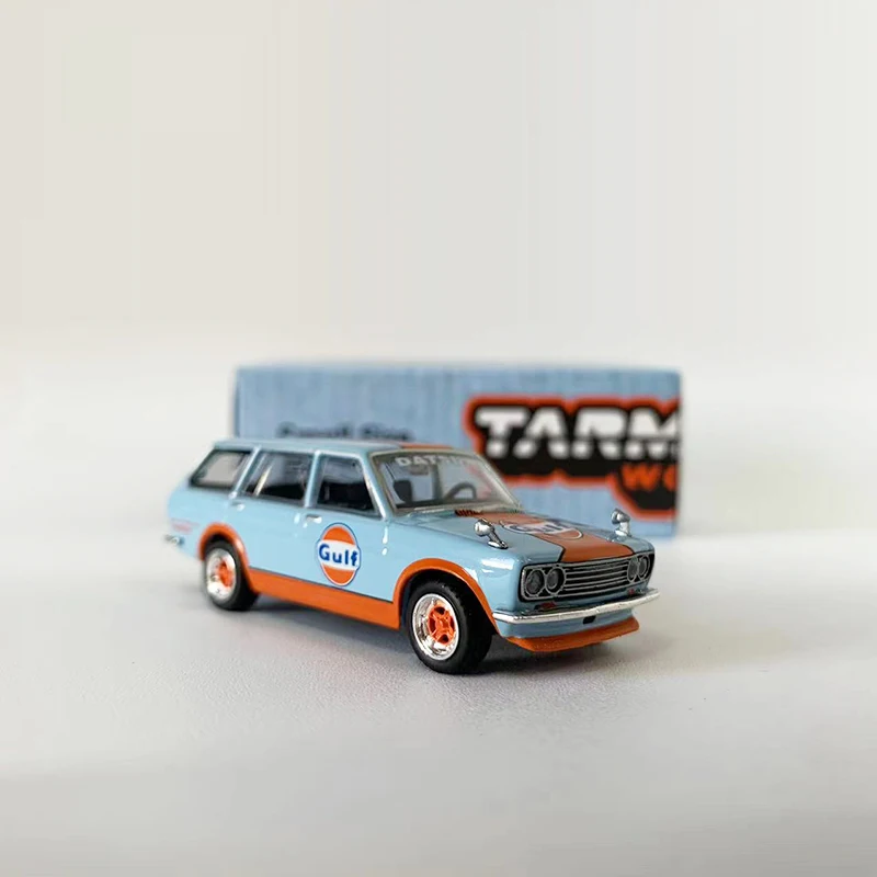 Tarmac Works 1:64 Model Car Datsun 510 Wagon Alloy Die-Cast Vehicle Bluebird  - Gulf Coating