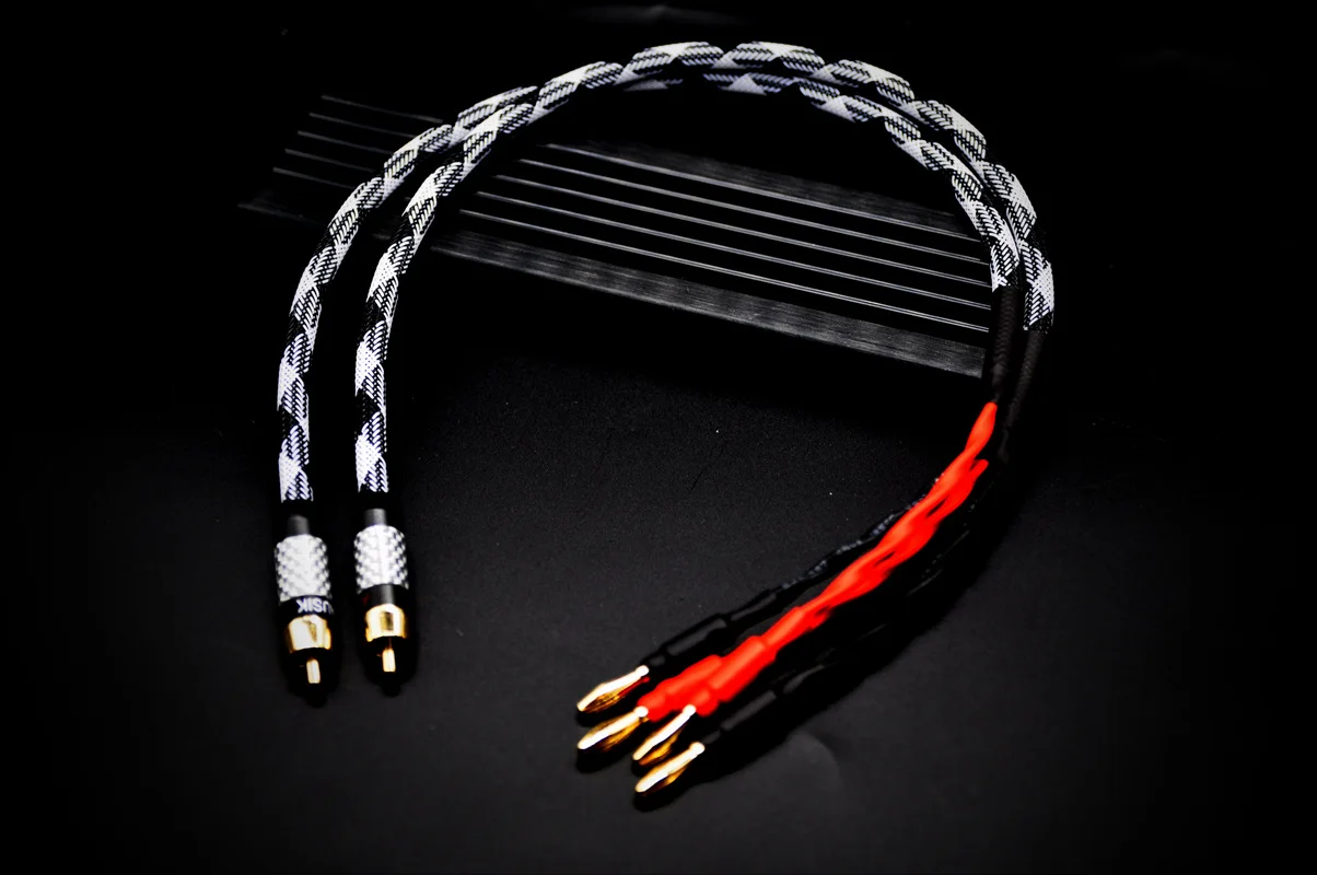 1Pair HIFI RCA To 2 Banana Canare Speaker Cable Audio Cable /  0.5m 1m 1.5m 2m 3m 5m / AUSIK AS029