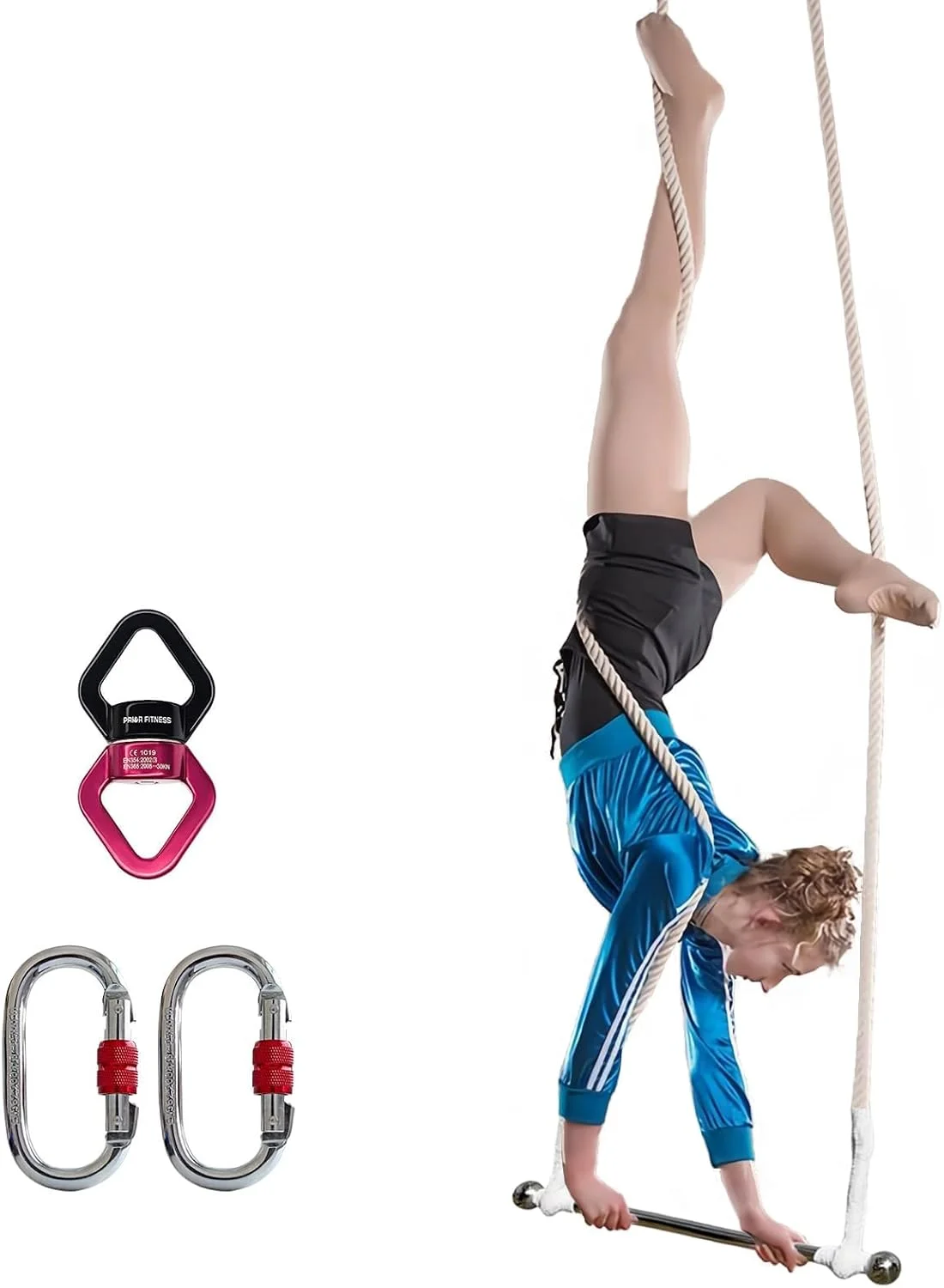 PRIOR FITNESS Aerial Yoga Swing Bar Complete Set, CE Certified 400KG Load, With Swivel & Carabiners for Anti-gravity Yoga
