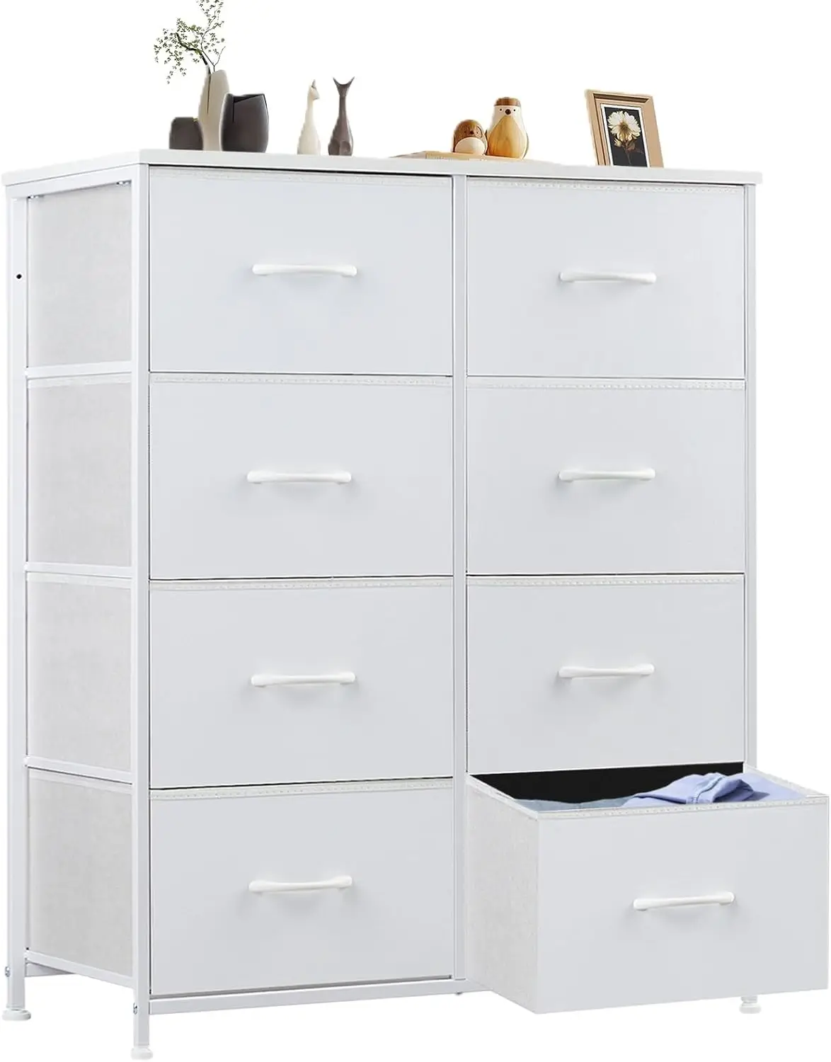 

Dresser for Bedroom, Chest Organizer Unit with 8 Fabric Bins, Fabric Storage Tower, Drawer Organizer with Steel Frame, Wooden