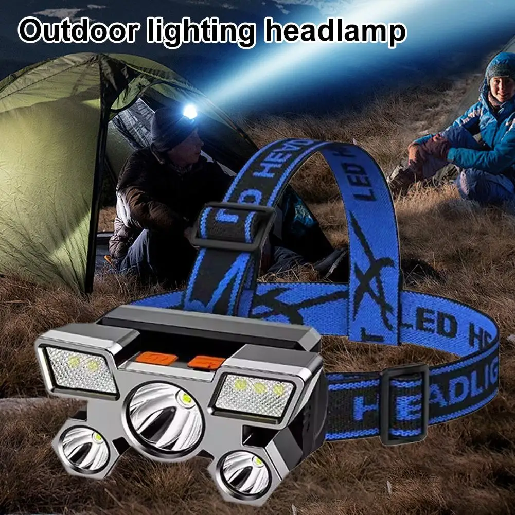 

Outdoor LED Strong Light Headlight Five Head High Power Fishing Night Fishing Light USB Charging Patrol Head Mounted Light