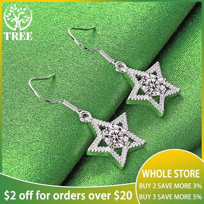 

ALITREE 925 Sterling Silver Star Zircon Crystal Drop Earrings For Women Party Birthday Engagement Wedding Fashion Fine Jewelry