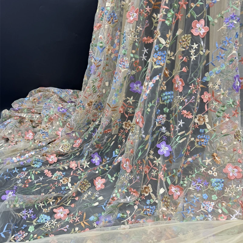 

Stunning 3D Embroidered Fabric with Multiple Colors, Ideal for Ladies Dresses, Wedding Gowns and Formal Wear by the yard