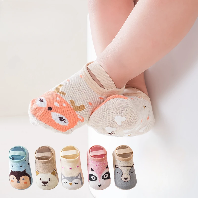 Home Spring Summer Baby Walking Socks Set Children's Cotton Cartoon Shoes Sock Glue Non Slip Baby Strap Floor Sock Kids Socks