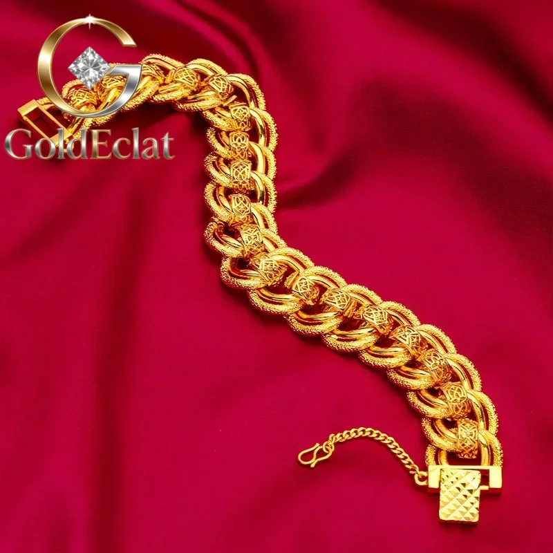 

GoldEclat 9999 24K Real Gold 20mm Men's Bracelet Watch Chain Wide Edge Classic Fashion Domineering Gift for Father Dad Bracelet