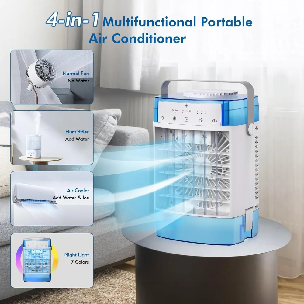 Portable Air Conditioners, 1000ml Portable AC Unit with Remote Control, Powerful 3 Speeds 7 Colors LED Evaporative Air Cooler