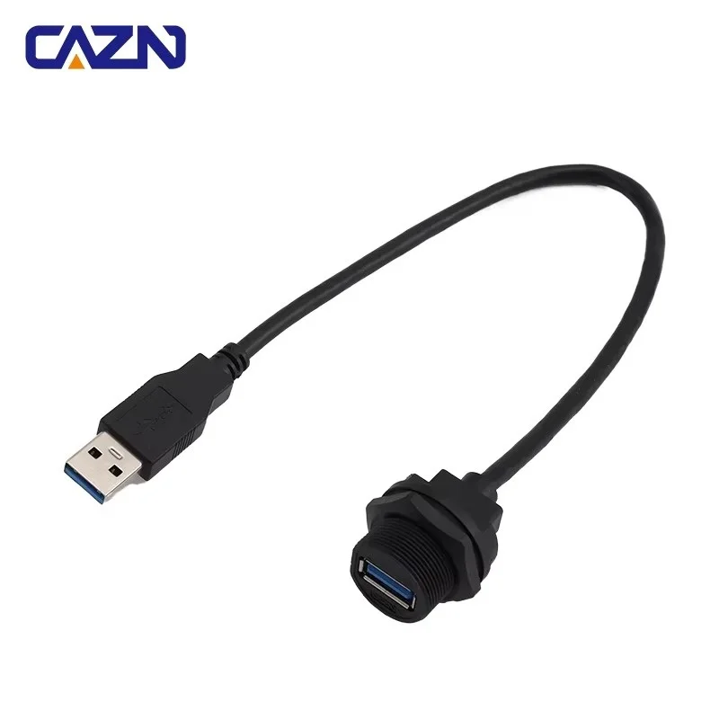 CAZN Waterproof IP67 IP68 USB 3.0 Female Receptacle to Male Overmoldedd with Cable Threaded