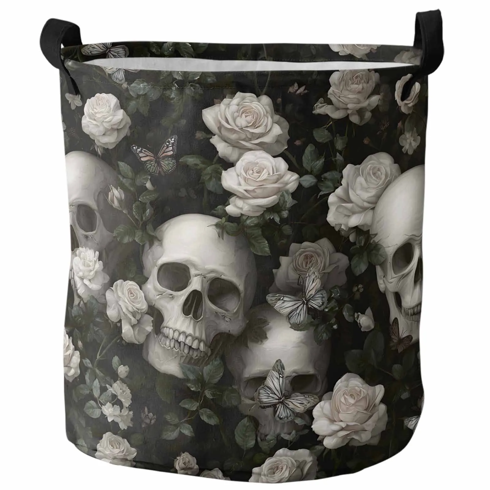 

Dark Floral Skull Rose Horror Foldable Dirty Laundry Basket Kid's Toy Organizer Waterproof Storage Baskets