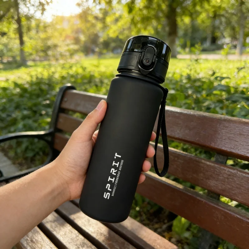 650ML 大容量フロストスポーツウォーターボトル - 漏れ防止、BPAフリーPC、シリコンストローとキャリングロープ付き、ジムやアウトドア用