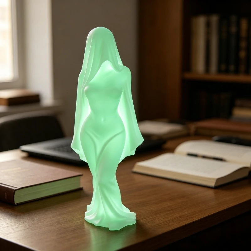 Glow Green Dark Gothic Veiled Ghost Girl 3D Ornament, Creative Desktop Decor for Home Cafe Bar Bookstore Art Decoration