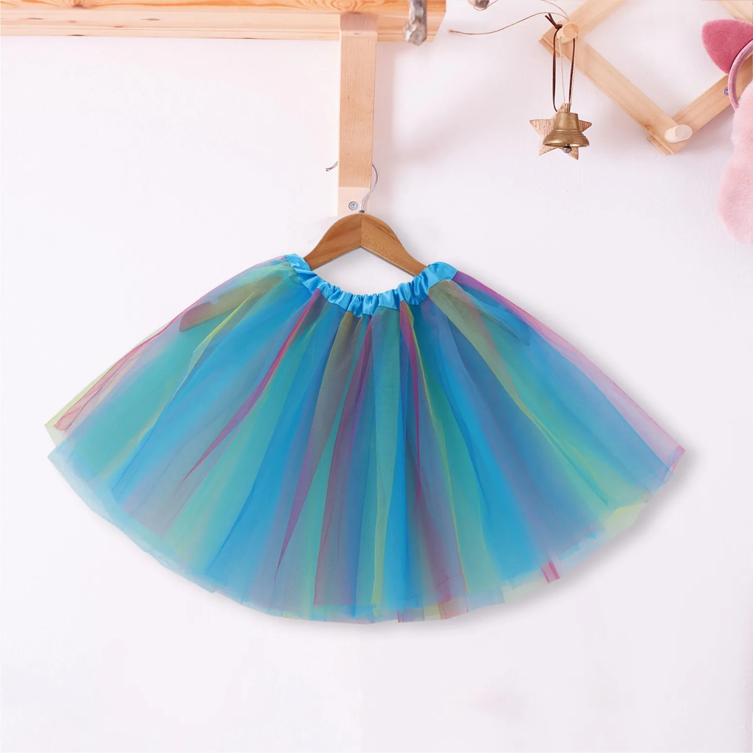 

Rainbow Dance Party Tulle Tutu Skirt 3 Layers Princess Birthday Skirt Girls Ballet Elastic Waist Cheerleading Skirts Women