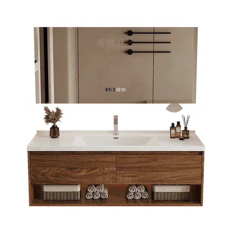 Luxury Vintage Bathroom Vanity Cabinet with Washbasin Sink Light and Storage Partition Console Home Furniture