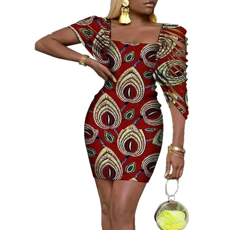 Sexy African Dresses Women Above Knee Bazin Riche Newest Traditional Dashiki Wax Print Clothing for Lady WY4317