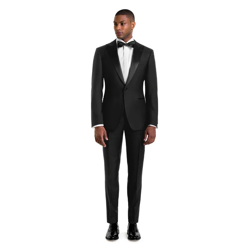 

Chic Men Suits Black Fashion Peak Lapel One Button 2 Piece Gorgeous Prom Party Wedding Groom Best Man Tuxedo (Blazer+Pants)