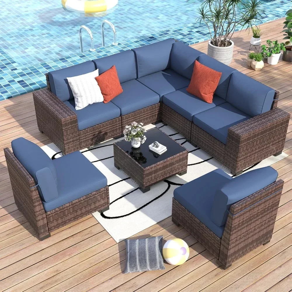 

Outdoor Patio Furniture Set Wide Sectional Rattan Sofa Set Wicker Patio Conversation Set W/Cover