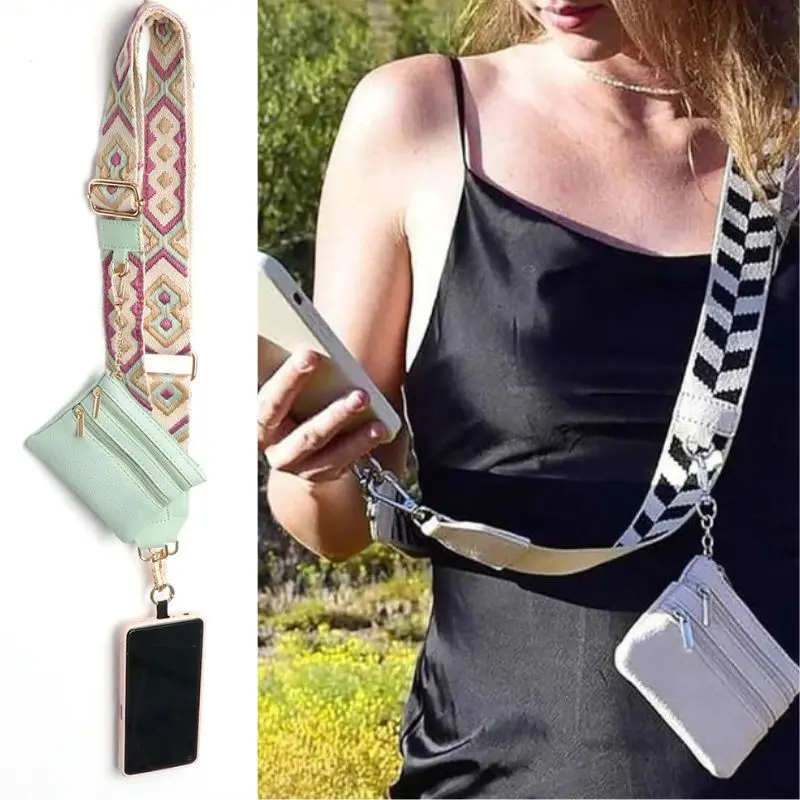 

2 In 1 Phone Strap With Zippered Pouch Adjustable Cellphone Lanyard Women Crossbody Bag Strap With Wallet Bags Accessories