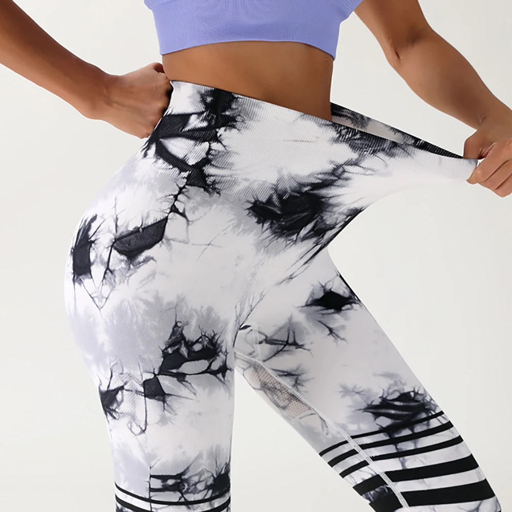 Fashion Tie Dye High Waist Sporty Shorts Women Stripe Seamless Elastic Gym Yogo Shorts Sexy Tights Butt Lift Fitness Running Pan