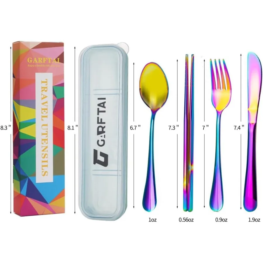 مجموعة أدوات السفر المحمولة مع علبة. مجموعة أدوات فضية للسفر من الفولاذ المقاوم للصدأ. أواني التخييم الفضية القابلة لإعادة الاستخدام. إيلود