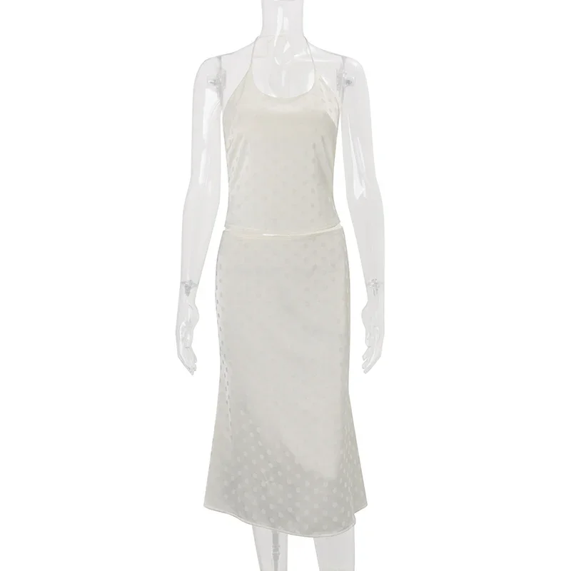 2026 Summer New Sexy Skirt 2 Pieces Set Women's Backless Sling Top Slim Polka Dot Print Skirt Casual Vacation Suit - view 6