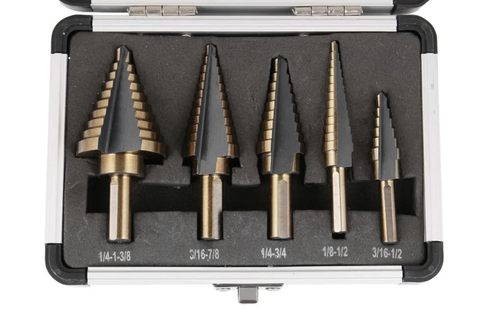 50 Sizes High Quality 5PCS  HSS Cobalt Multiple Hole Step Cone Drill Bit Set Tools Drill Bits With Aluminum Case