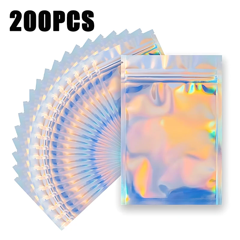 10-200PCS Laser Ziplock Bag Necklace Earrings Jewelry Gift Packing Bags Cell Phone Cases Colorful Packing Bags Kitchen Organizer