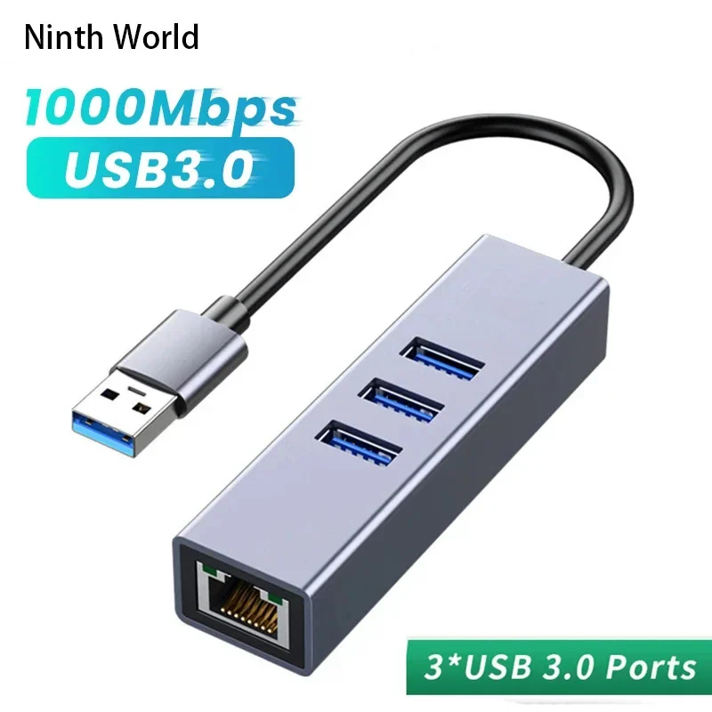 

USB 3.0 HUB 1000Mbps Gigabit Ethernet Adapter 3-Port USB to RJ45 RTL8153 Network Card for MacBook Laptop PC Computer Cord