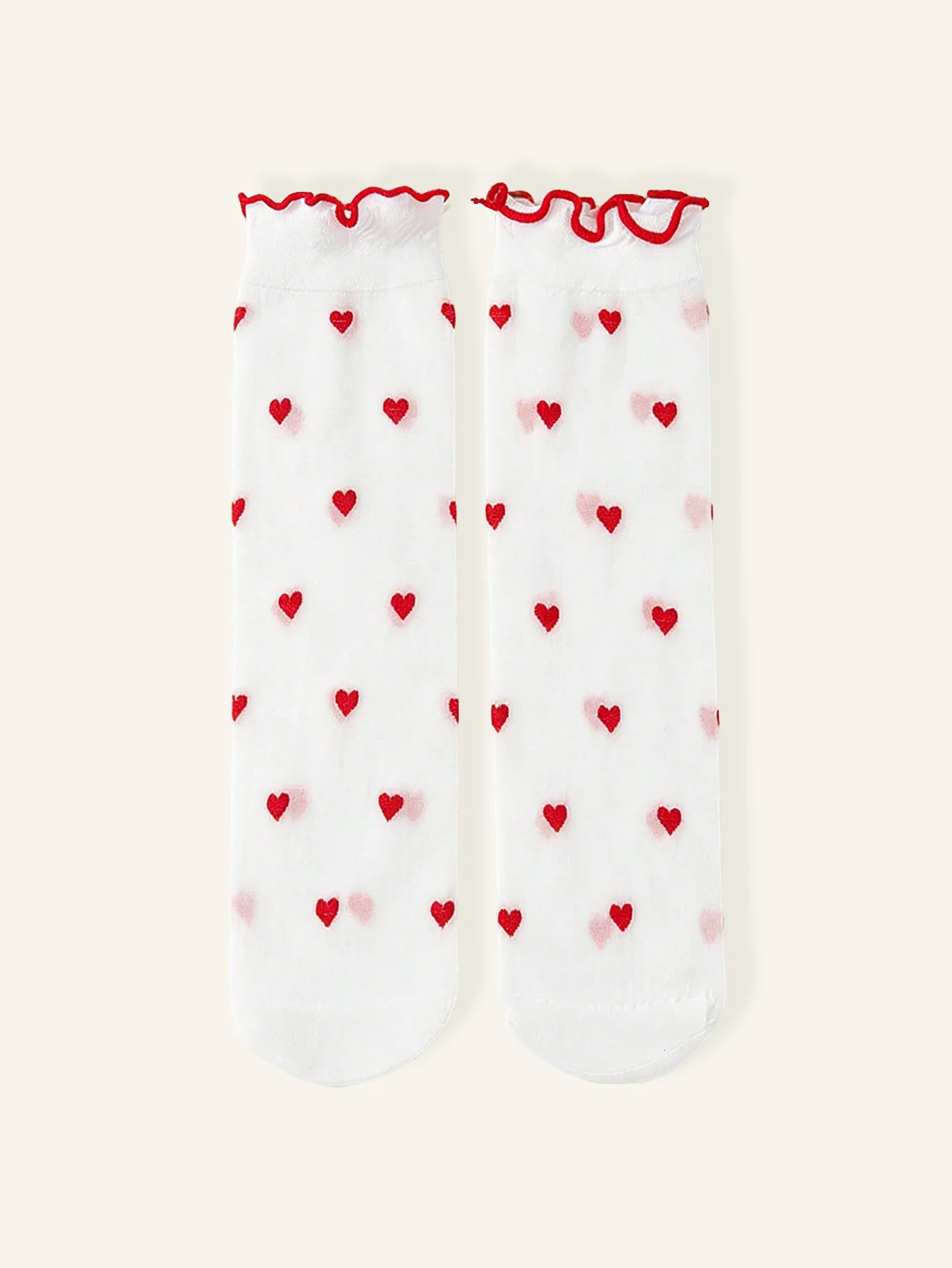 1 Pair of Girls' Mid-Calf Socks, Breathable and Comfortable Red Heart Patterned Straight-Leg Socks Suitable for Spring and Summer