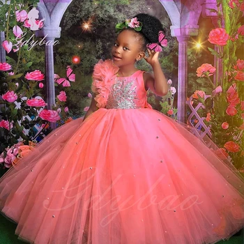 ชุดเดรสเด็กผู้หญิงดอกไม้ผ้าโปร่งสีแดงสำหรับงานแต่งงานผ้าปะติดวันเกิดสำหรับเด็กแขนกุดฟูฟ่องสำหรับงานปาร์ตี้ชุดไปงานเต้นรำพิธีศีลมหาสนิทครั้งแรก