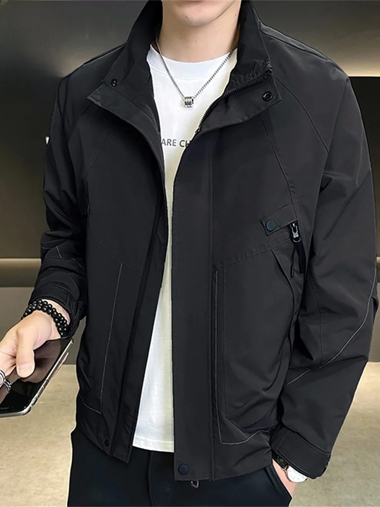 

Men's Spring 2026 Casual Loose Fit Stand Collar Jaet Trendy Workwear Outerwear Polyester Fiber Long Sve Zipper C...
