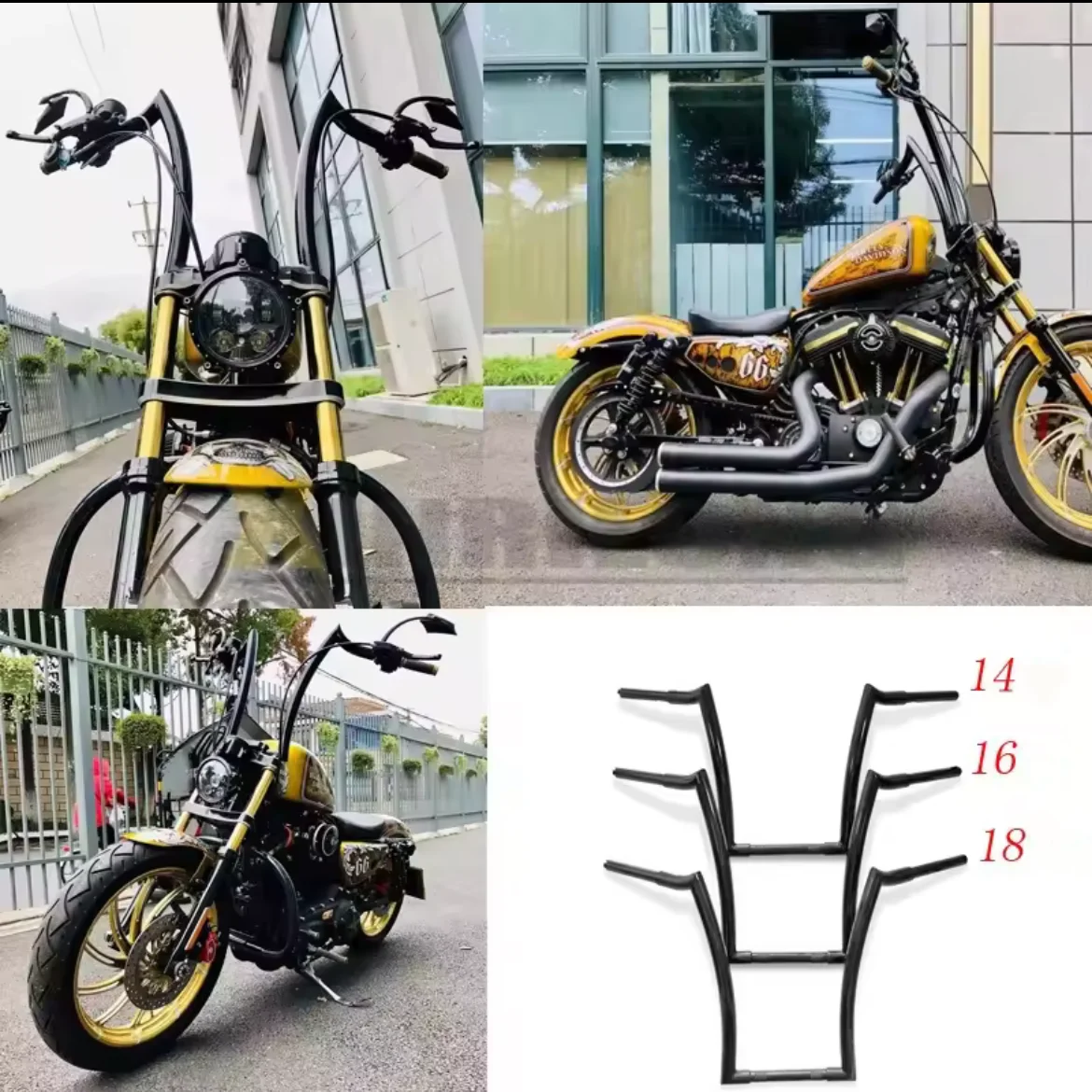 

Motorcycle 14" 16 ''18" Rise Handlebars 25mm 1'' Enhance Handle Bars for Softail Bobber Chopper Sportster Touring Road King Dyna