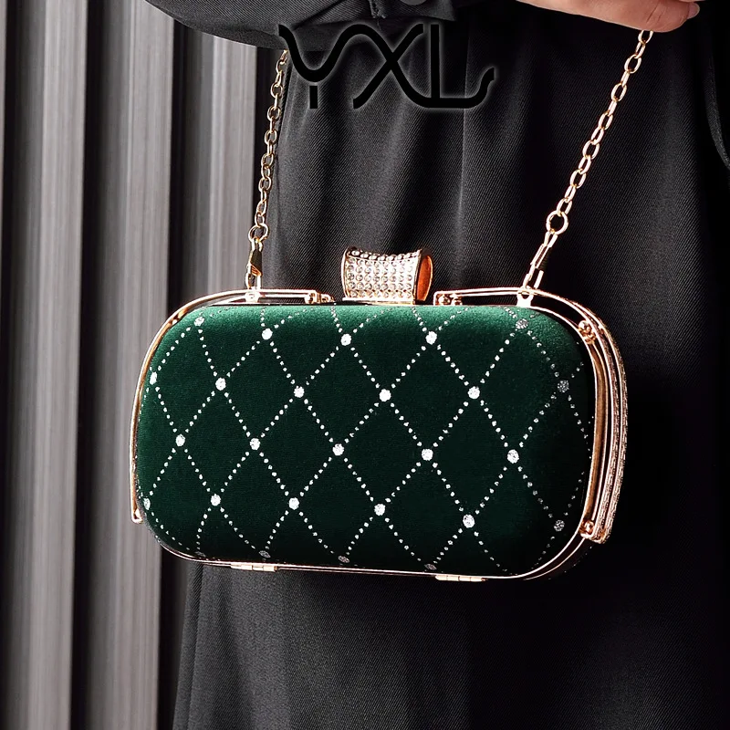 Retro Luksusowa Torebka Kopertówka z Aksamitu w Diamentową Kratkę, Glamourowa Wieczorowa Torebka na Galę, Pasująca do Chińskiego Cheongsama