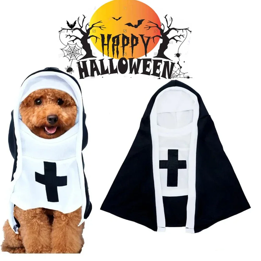 Cat Costume Nun Dress Funny Halloween Cloak Outfit for Small Medium Dogs Cosplay Parties Social Media Adorable Pet Clothing