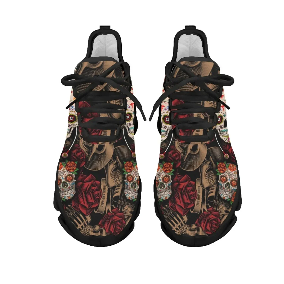 Rose Sugar Skull Print Flat Shoes for Women Comfortable Breathable Soft Sneakers Gothic Style Lace up Casual Platform Zapatos