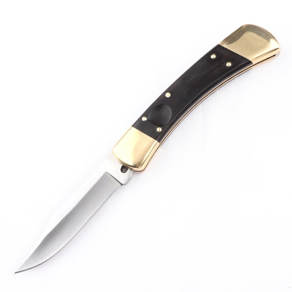 110 112 Pocket Folding Knife D2 Blade Single Action Brass + Wooden Handle Tactical EDC Utility Knife Camping Hunting Knife Gift