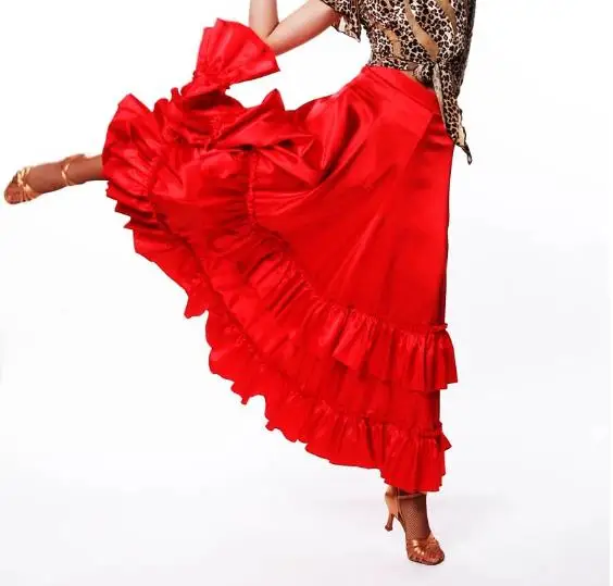 Women Lady Red Stage Performance Costume Flamenco Skirt Dress Ballroom Waltz Dancewear Tango Flamenco Dancing Costume