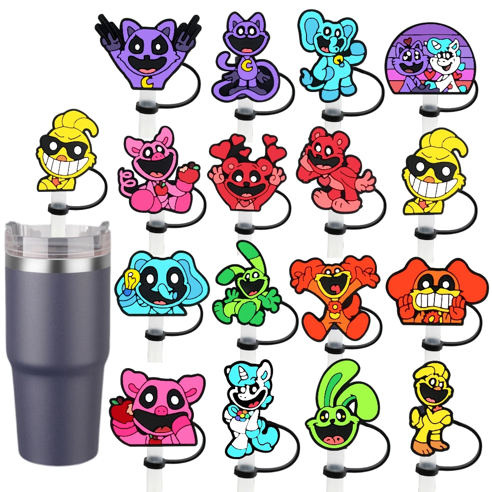 

1-16pcs Smiling critter Straw Cover Cap 10MM Drink Straw Plug Reusable Splash Proof Drinking Fit Cup Straw Cap Charms Pendant