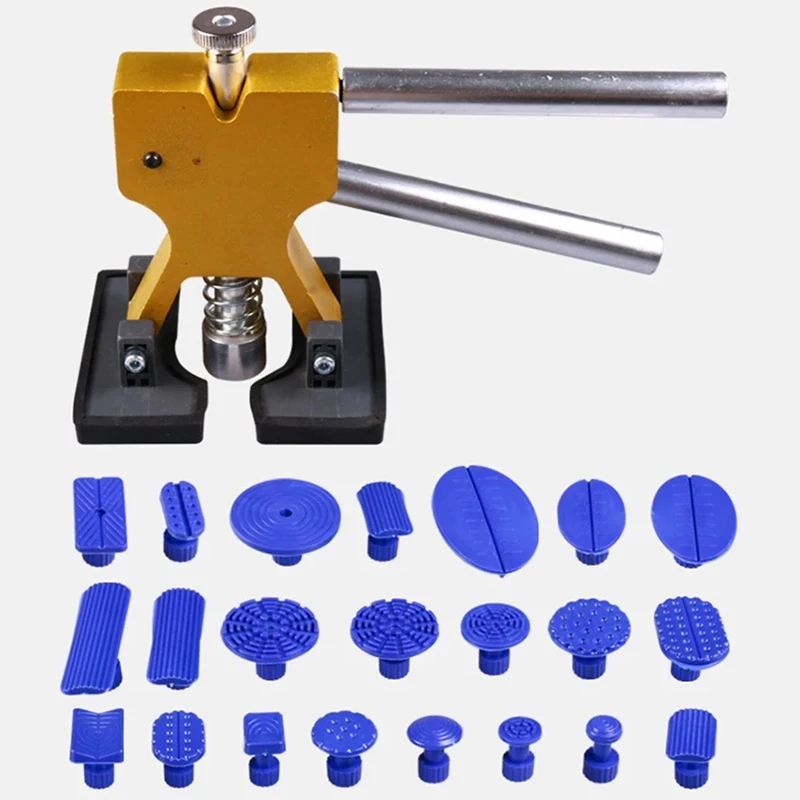 Kit estrattore per ammaccature senza vernice, 22 linguette, larghezza regolabile, Kit di rimozione ammaccature per auto, sollevatore dorato per carrozzeria